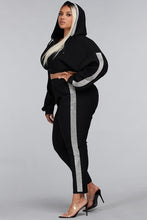 Load image into Gallery viewer, Curvy (Plus) Classy Rhinestone Embellished Legging &amp; Cropped Hoodied Set
