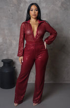 Load image into Gallery viewer, Sizzling Sequin Jumpusuit (Burgundy)
