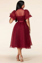 Load image into Gallery viewer, Burgundy Vintage Style Dotted Midi Dress with Bow
