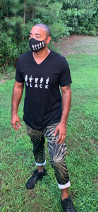 BLACK V-Neck Sign Language T-shirt & Mask Combo  B/W