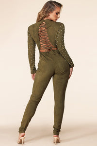 Olive Pearl Paradise Embellished Jumpsuit