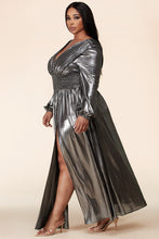 Load image into Gallery viewer, Curvy (Plus) Rustic Metallic Maxi Dress w/ Side Slits
