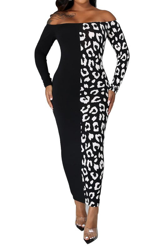 Half Cheetah Print Half Solid Dress