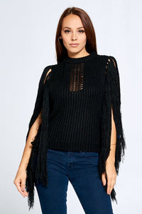 Knit Fringe Shoulder Sleeveless Sweater Top