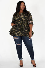 Load image into Gallery viewer, Curvy (Plus) Camouflage/Sequins Flared Jacket w/Belt
