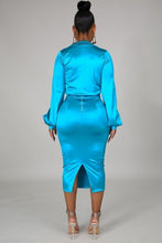 Load image into Gallery viewer, Royal Blue Satin Skirt Set
