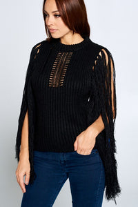 Knit Fringe Shoulder Sleeveless Sweater Top