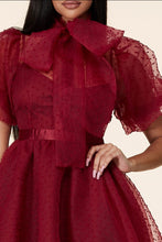 Load image into Gallery viewer, Burgundy Vintage Style Dotted Midi Dress with Bow

