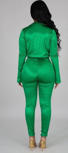 Gorgeous Green Satin Pant Set