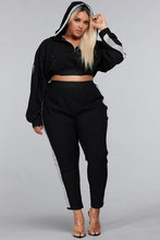 Load image into Gallery viewer, Curvy (Plus) Classy Rhinestone Embellished Legging &amp; Cropped Hoodied Set
