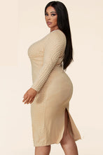 Load image into Gallery viewer, Curvy (Plus) Natural Pearl Paradise Embellished Long Sleeve Bodycon Dress
