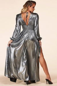 Rustic Metallic Maxi Dress w/ Double Side Slits