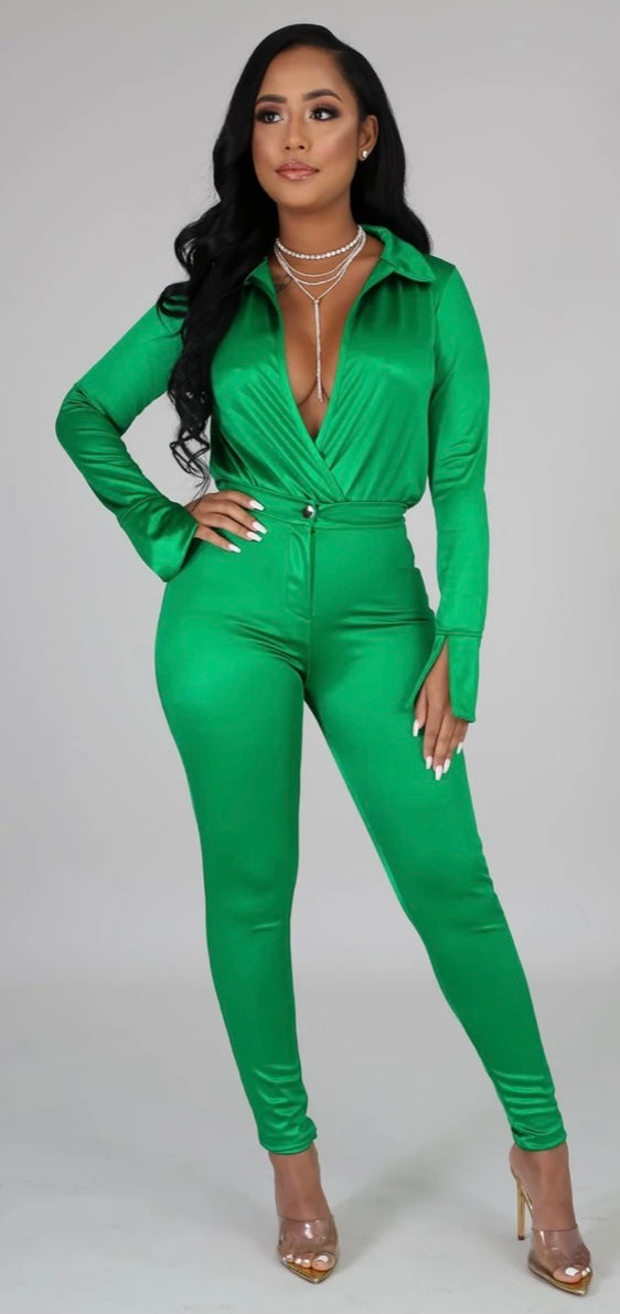 Gorgeous Green Satin Pant Set